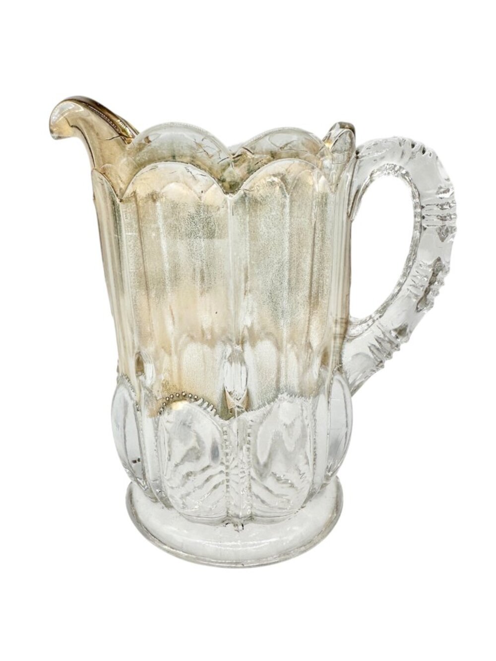 Michigan No 15077 EAPG Glass Pitcher Scalloped Gold Tint Vtg Childrens Tableware